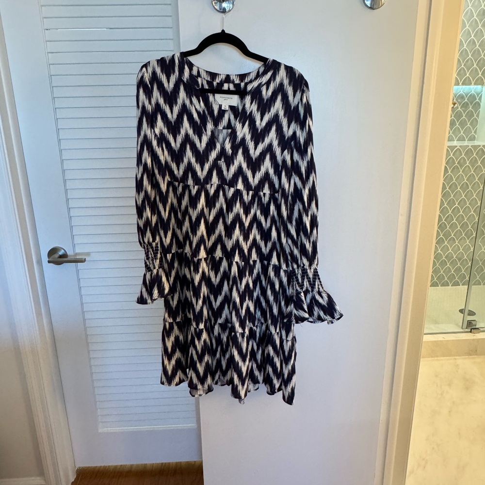 Tuckernuck Pomander Place Chevron Patterned Navy Blue and White Tiered Dress